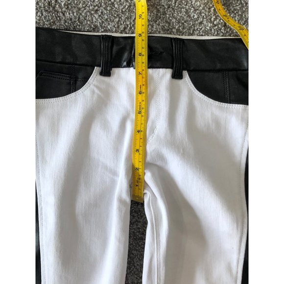 White Skinny Jeans with Black Faux Leather Trim - Picture 5 of 13